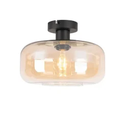 QAZQA Smart Ceiling Lamp Black with Amber Glass incl. Wifi A60 - Bizle