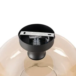 QAZQA Smart Ceiling Lamp Black with Amber Glass incl. Wifi A60 - Bizle