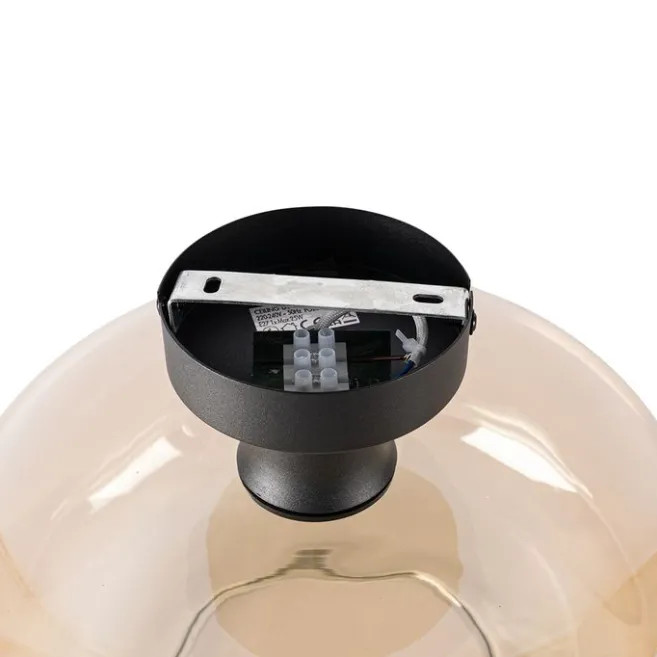 QAZQA Smart Ceiling Lamp Black with Amber Glass incl. Wifi A60 - Bizle