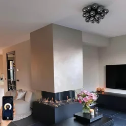 QAZQA Smart Deckenleuchte schwarz mit Rauchglas inkl. 6 Wifi G9 - Uvas