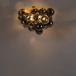 QAZQA Smart Deckenleuchte schwarz mit Rauchglas inkl. 6 Wifi G9 - Uvas