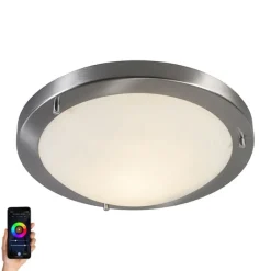 QAZQA Smart Deckenleuchte Stahl 31 cm inkl. WiFi A60 IP44 - Yuma