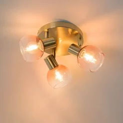 QAZQA Smart Deckenstrahler Gold mit rosafarbenem Glas inkl. 3 Wifi P45 - Vidro