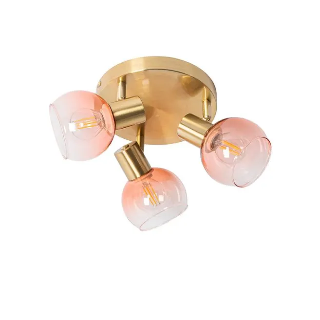 QAZQA Smart Deckenstrahler Gold mit rosafarbenem Glas inkl. 3 Wifi P45 - Vidro