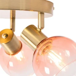 QAZQA Smart Deckenstrahler Gold mit rosafarbenem Glas inkl. 3 Wifi P45 - Vidro