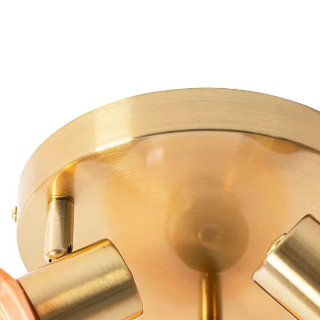 QAZQA Smart Deckenstrahler Gold mit rosafarbenem Glas inkl. 3 Wifi P45 - Vidro
