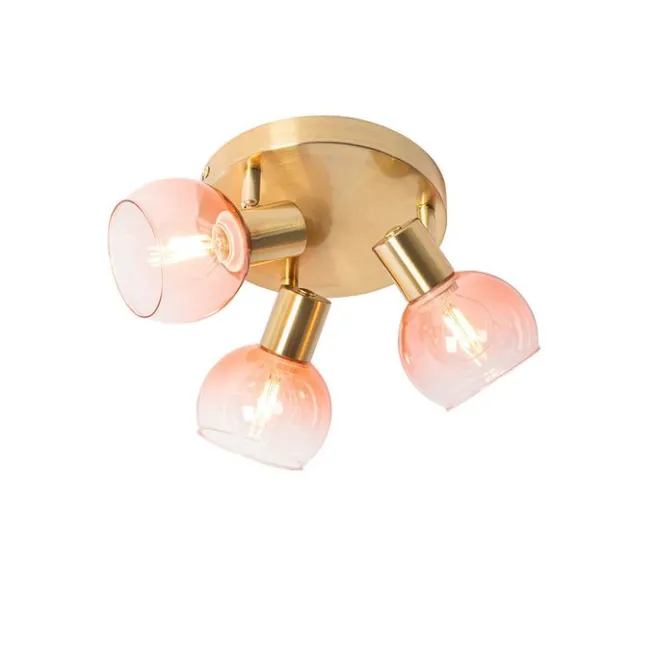 QAZQA Smart Deckenstrahler Gold mit rosafarbenem Glas inkl. 3 Wifi P45 - Vidro