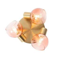 QAZQA Smart Deckenstrahler Gold mit rosafarbenem Glas inkl. 3 Wifi P45 - Vidro