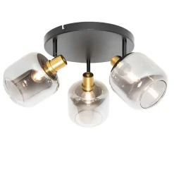 QAZQA Smart Deckenstrahler Schwarz mit Gold und Rauchglas inkl. 3 Wifi P45 - Zuzanna