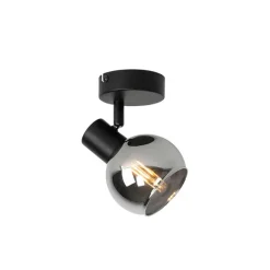 QAZQA Smart Deckenstrahler schwarz mit Rauchglas inkl. Wifi P45 - Vidro