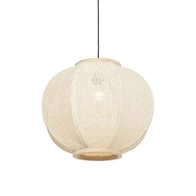 Kinder QAZQA Smart Pendant Lamp Natural Fabric 48 cm Incl. Wifi G95 - Rob