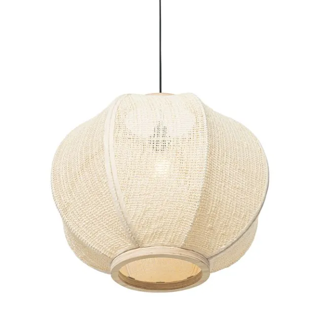 Kinder QAZQA Smart Pendant Lamp Natural Fabric 48 cm Incl. Wifi G95 - Rob