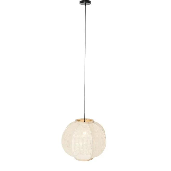 Kinder QAZQA Smart Pendant Lamp Natural Fabric 48 cm Incl. Wifi G95 - Rob