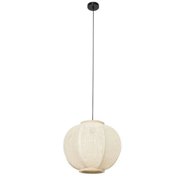 Kinder QAZQA Smart Pendant Lamp Natural Fabric 48 cm Incl. Wifi G95 - Rob