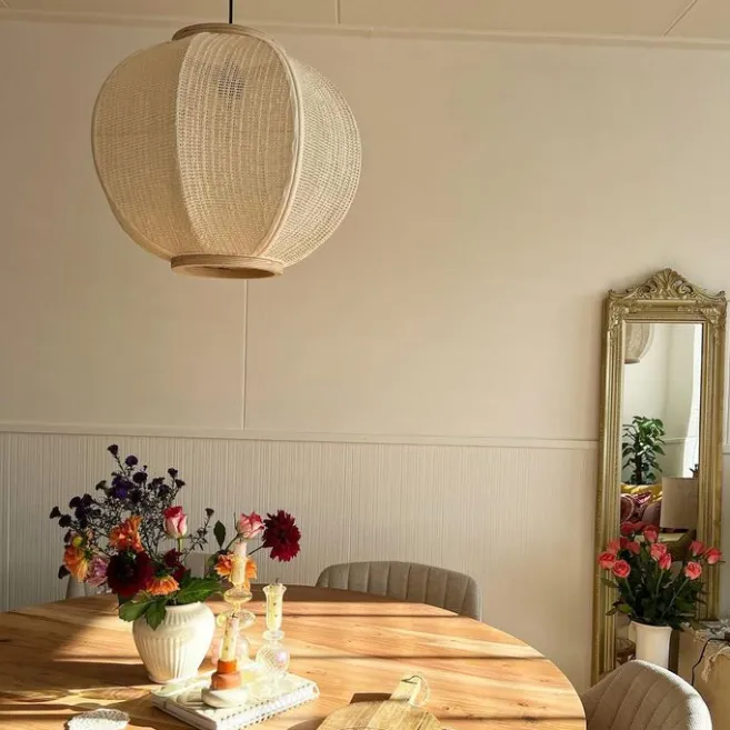 Kinder QAZQA Smart Pendant Lamp Natural Fabric 48 cm Incl. Wifi G95 - Rob