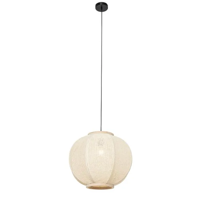 Kinder QAZQA Smart Pendant Lamp Natural Fabric 48 cm Incl. Wifi G95 - Rob
