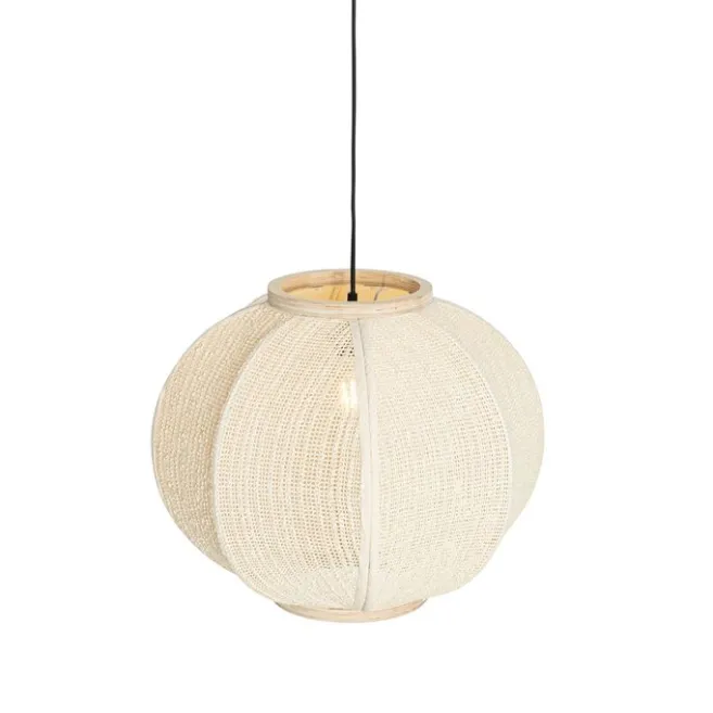 Kinder QAZQA Smart Pendant Lamp Natural Fabric 48 cm Incl. Wifi G95 - Rob