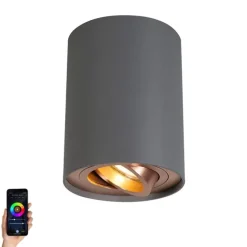 QAZQA Smart Spot grau mit Kupfer inkl. GU10 WiFi Lichtquelle - Rondoo Up