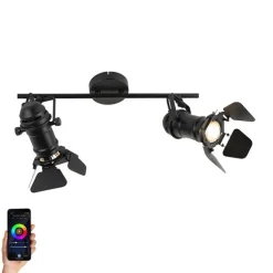 QAZQA Smart Spot schwarz inkl. WiFi GU10 2-Lichter mit Klappen - Film