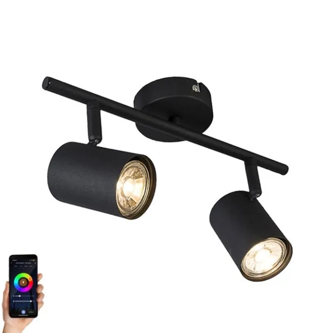 QAZQA Smart Spot schwarz kippbar inkl. 2 WiFi GU10 - Jeana 2