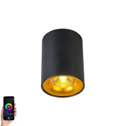 QAZQA Smart Spot schwarz mit Gold inkl. GU10 WiFi Lichtquelle - Ronda