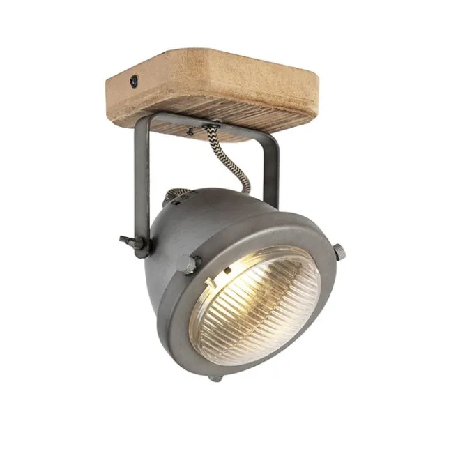QAZQA Smart Spot Stahl mit Holz inkl. WiFi GU10 verstellbar - Emado