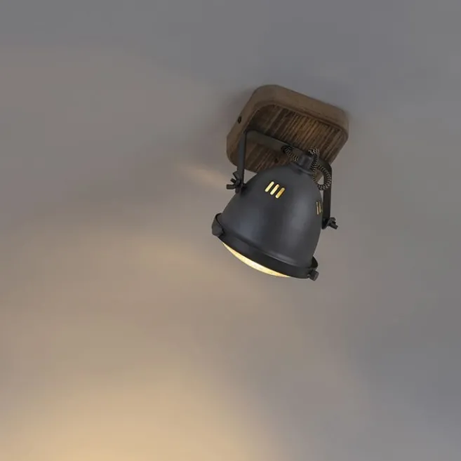 QAZQA Smart Spot Stahl mit Holz inkl. WiFi GU10 verstellbar - Emado