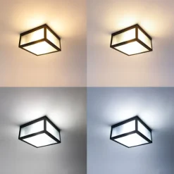 QAZQA Smarte Außendeckenleuchte schwarz mit geripptem Glas inkl. WLAN A60 - Charlois