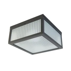 QAZQA Smarte Außendeckenleuchte schwarz mit geripptem Glas inkl. WLAN A60 - Charlois