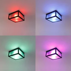 QAZQA Smarte Außendeckenleuchte schwarz mit geripptem Glas inkl. WLAN A60 - Charlois