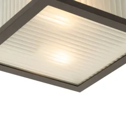 QAZQA Smarte Außendeckenleuchte schwarz mit geripptem Glas inkl. WLAN A60 - Charlois