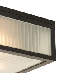 QAZQA Smarte Außendeckenleuchte schwarz mit geripptem Glas inkl. WLAN A60 - Charlois