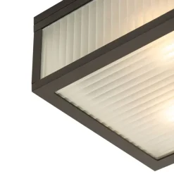 QAZQA Smarte Außendeckenleuchte schwarz mit geripptem Glas inkl. WLAN A60 - Charlois