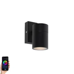 QAZQA Smarte Außenwandleuchte schwarz inkl. WiFi GU10 IP44 - Solo