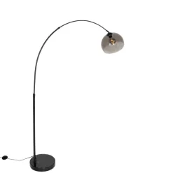 QAZQA Smarte Bogen Stehlampe Schwarz mit Rauchglas inkl. WiFi G95 - Arc
