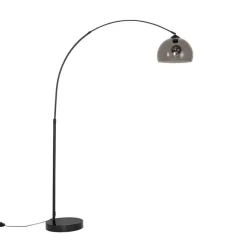 QAZQA Smarte Bogen Stehlampe Schwarz mit Rauchglas inkl. WiFi G95 - Arc