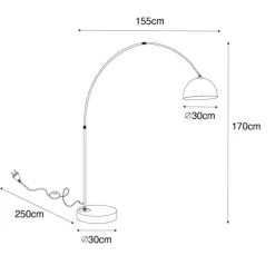 QAZQA Smarte Bogen Stehlampe Schwarz mit Rauchglas inkl. WiFi G95 - Arc