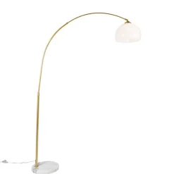 QAZQA Smarte Bogenlampe aus Messing mit weißem Schirm inkl. WLAN A60 - Arc Basic