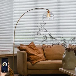 QAZQA Smarte Bogenlampe Messing mit Klarglas inkl. WiFi G95 - Arc