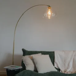 QAZQA Smarte Bogenlampe Messing mit Klarglas inkl. WiFi G95 - Arc