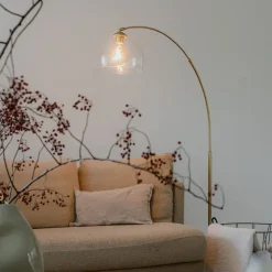 QAZQA Smarte Bogenlampe Messing mit Klarglas inkl. WiFi G95 - Arc