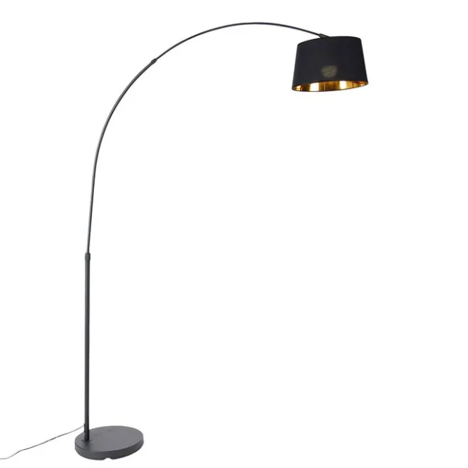 QAZQA Smarte Bogenlampe schwarz mit Gold inkl. Wifi A60 - Arc Basic
