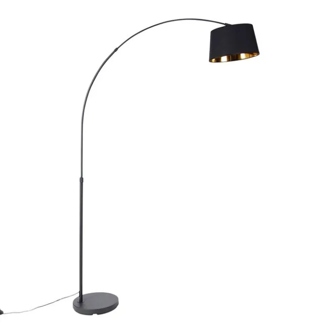 QAZQA Smarte Bogenlampe schwarz mit Gold inkl. Wifi A60 - Arc Basic