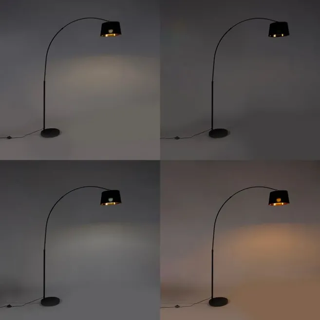 QAZQA Smarte Bogenlampe schwarz mit Gold inkl. Wifi A60 - Arc Basic