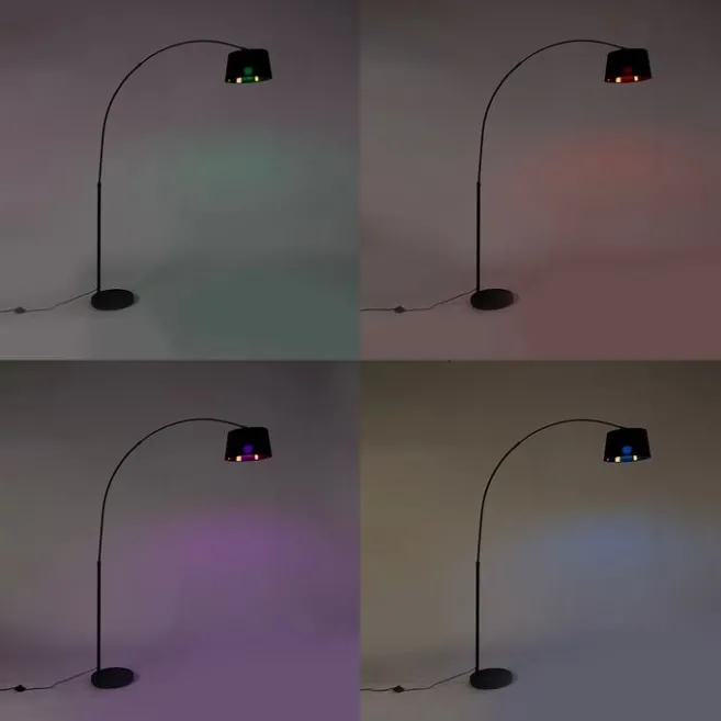 QAZQA Smarte Bogenlampe schwarz mit Gold inkl. Wifi A60 - Arc Basic