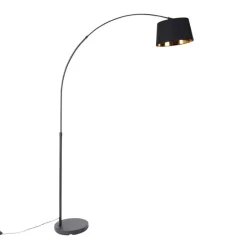 QAZQA Smarte Bogenlampe schwarz mit Gold inkl. Wifi A60 - Arc Basic