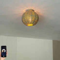 QAZQA Smarte Deckenleuchte Gold mit Grün 28,5 cm inkl. WiFi A60 - Baloo
