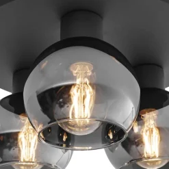 QAZQA Smarte Deckenleuchte Schwarz mit Rauchglas 3-flammig inkl. WiFi A60 - Vidro