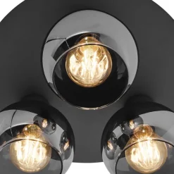 QAZQA Smarte Deckenleuchte Schwarz mit Rauchglas 3-flammig inkl. WiFi A60 - Vidro