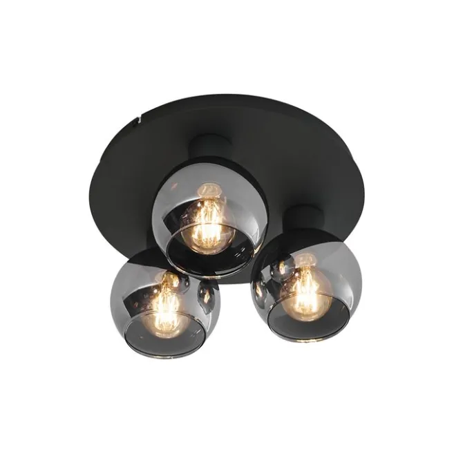 QAZQA Smarte Deckenleuchte Schwarz mit Rauchglas 3-flammig inkl. WiFi A60 - Vidro